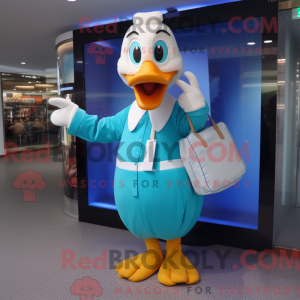 Cyan Goose mascot costume...