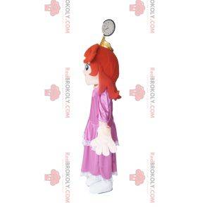 Maskot princezny s růžovými saténovými šaty.
