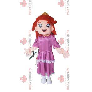 Princesa mascote, com vestido de cetim rosa.