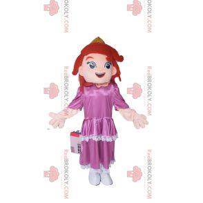 Princess mascotte, met een roze satijnen jurk.