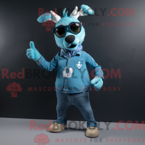 Cyan Rensdyr maskot kostume...