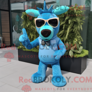 Cyan Rensdyr maskot kostume...