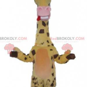 Mascote girafa amarelo marrom e rosa muito engraçado -