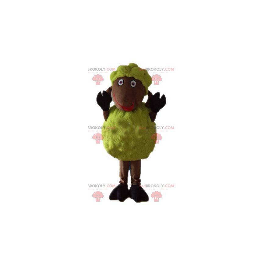 Mascote de ovelha amarela e marrom macia e peluda -
