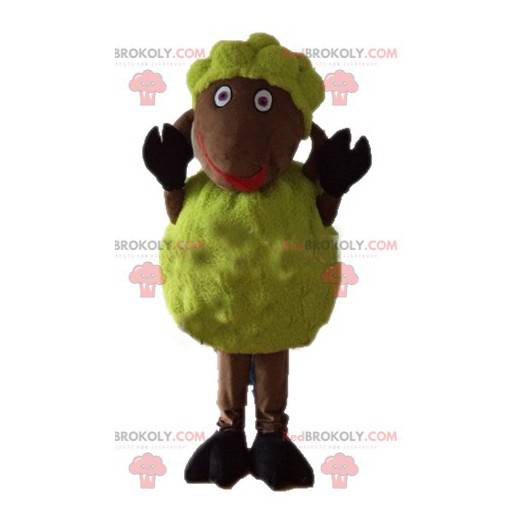 Mascote de ovelha amarela e marrom macia e peluda -