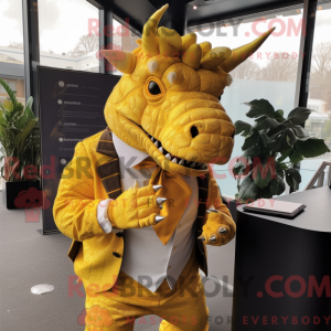 Gul Triceratops maskot...