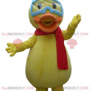 Mascotte de canard de poussin jaune géant avec des lunettes -