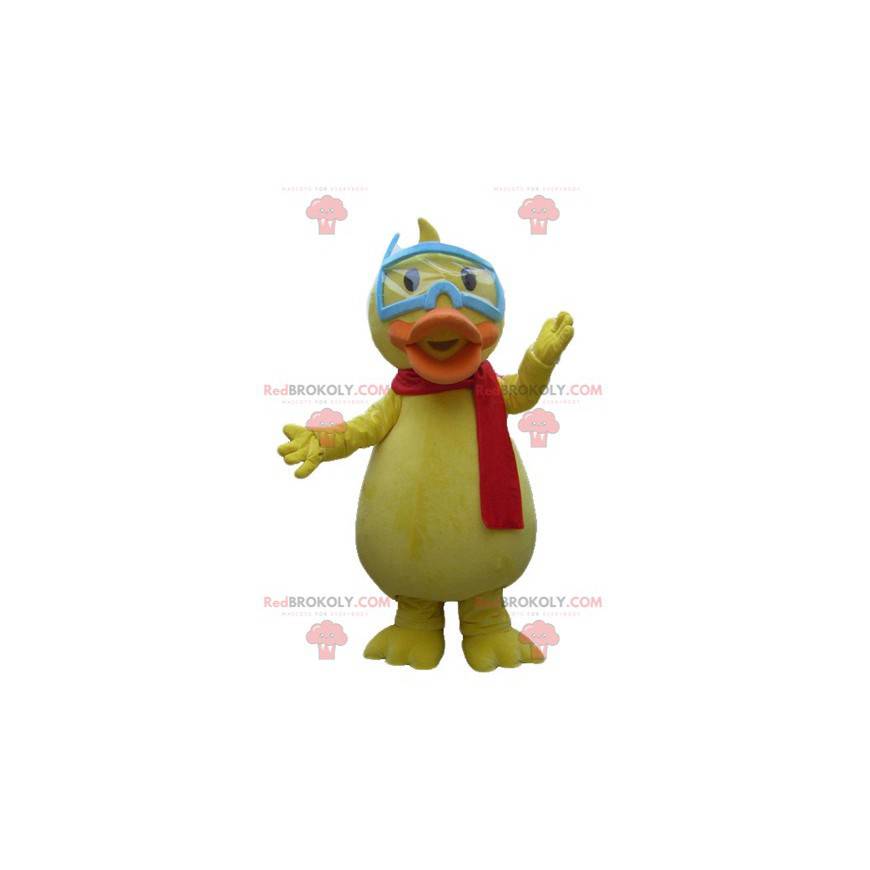 Mascote gigante pato amarelo com óculos - Redbrokoly.com