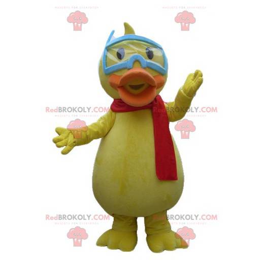 Mascotte de canard de poussin jaune géant avec des lunettes -