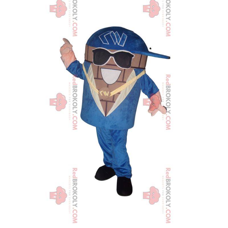 Snowman mascot with a blue suit and sunglasses Snowman mascot with a blue suit and sunglasses