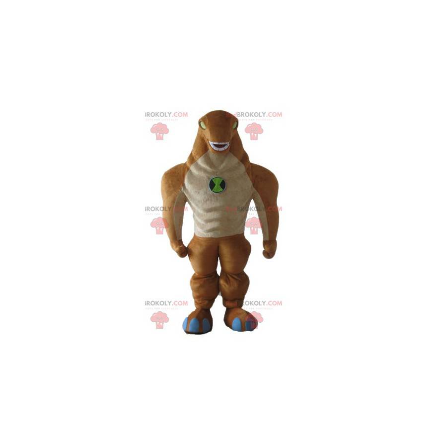 Mascotte aliena mostro dinosauro arancione e beige -