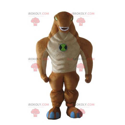 Mascotte aliena mostro dinosauro arancione e beige -
