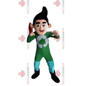 Reciclaje de la mascota del superhéroe en traje verde
