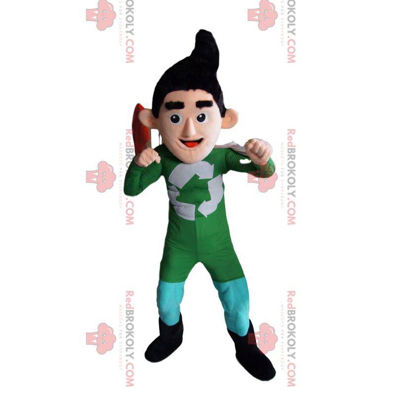 Recycling-Superhelden-Maskottchen im grünen Outfit Recycling-Superhelden-Maskottchen im grünen Outfit