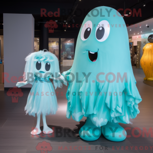 Cyan Ghost-maskotdraktfigur...