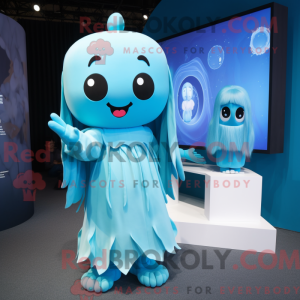 Cyan Ghost maskot kostume...