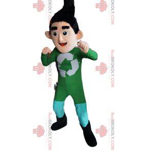 Recycling superhero mascot in green outfit