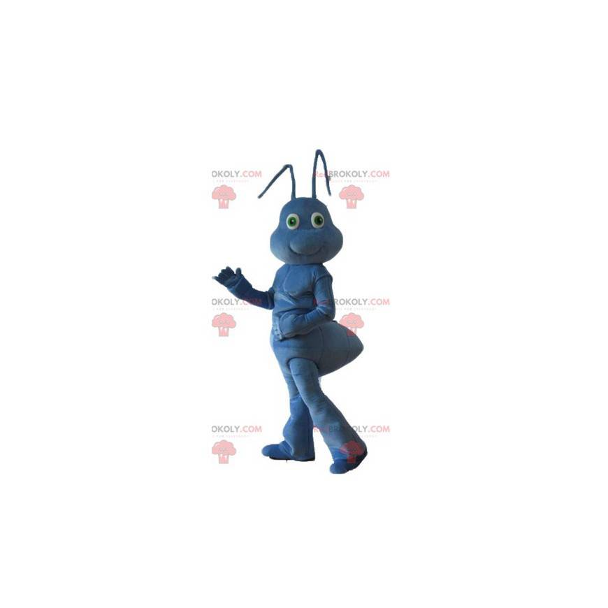 Mascotte de fourmi bleue très mignonne et souriante -