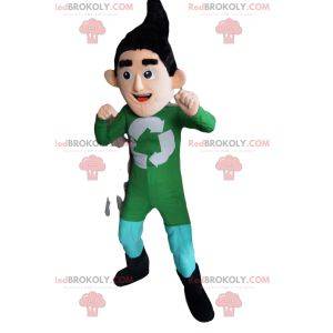 Reciclaje de la mascota del superhéroe en traje verde