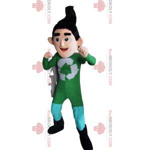 Mascotte de super-héros du recyclage en tenue verte