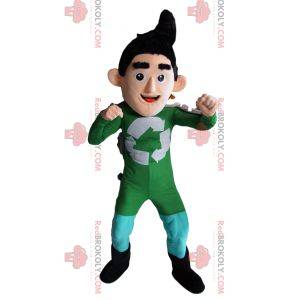 Mascotte de super-héros du recyclage en tenue verte