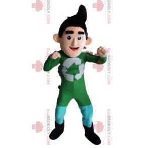 Recycling superhero mascot in green outfit