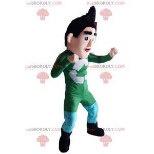 Reciclagem de mascote de super-herói em roupa verde