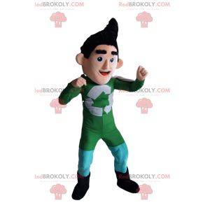 Reciclagem de mascote de super-herói em roupa verde
