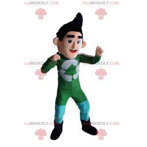 Recycling superhero mascot in green outfit