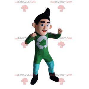 Riciclaggio mascotte del supereroe in abito verde