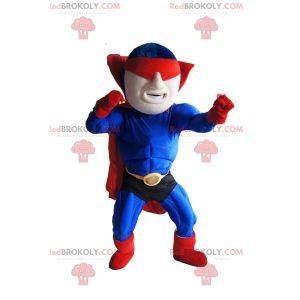 Mascote do super-herói mascarado em azul e vermelho