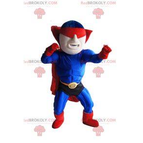 Mascote do super-herói mascarado em azul e vermelho