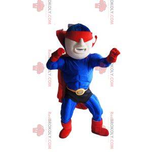 Gemaskerde superheldmascotte in blauw en rood