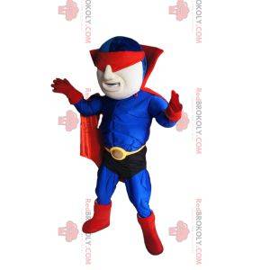 Gemaskerde superheldmascotte in blauw en rood