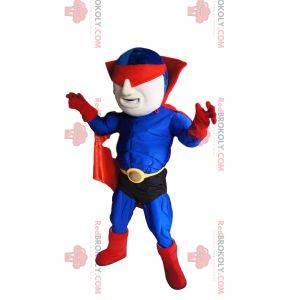 Mascotte del supereroe mascherato in blu e rosso