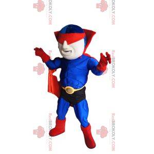 Maskerad superhjälte maskot i blått och rött