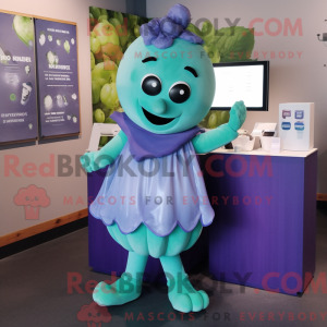 Cyan Grape maskotdraktfigur...
