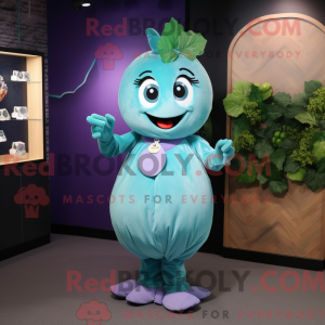 Cyan Grape maskotdraktfigur...