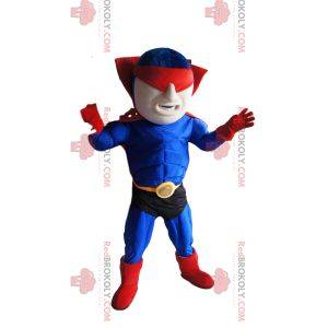 Gemaskerde superheldmascotte in blauw en rood