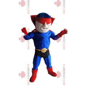 Gemaskerde superheldmascotte in blauw en rood