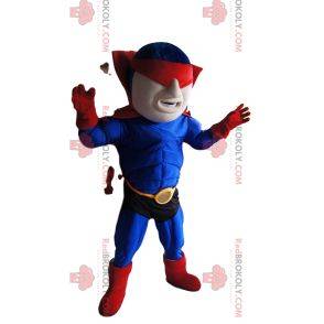 Mascota de superhéroe enmascarado en azul y rojo
