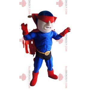 Gemaskerde superheldmascotte in blauw en rood