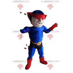 Mascotte de super-héros masqué en bleu et rouge