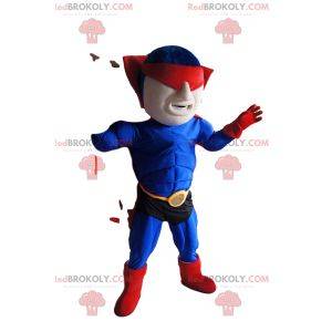 Masked superhero mascot in blue and red