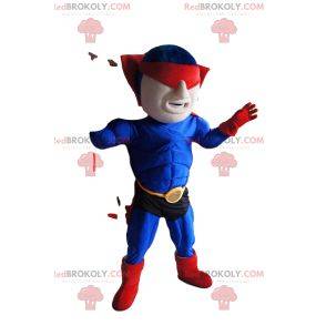 Gemaskerde superheldmascotte in blauw en rood