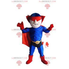 Gemaskerde superheldmascotte in blauw en rood