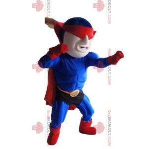 Gemaskerde superheldmascotte in blauw en rood