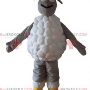 Mascotte de mouton gris et blanc très original et souriant -