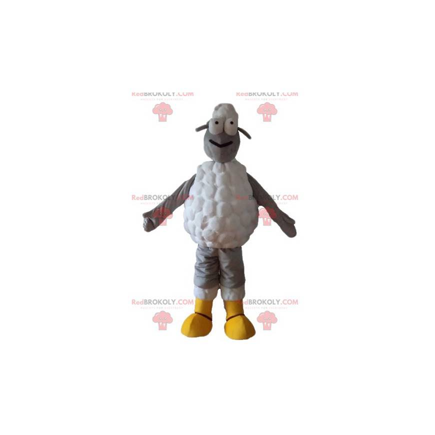 Very original and smiling gray and white sheep mascot -