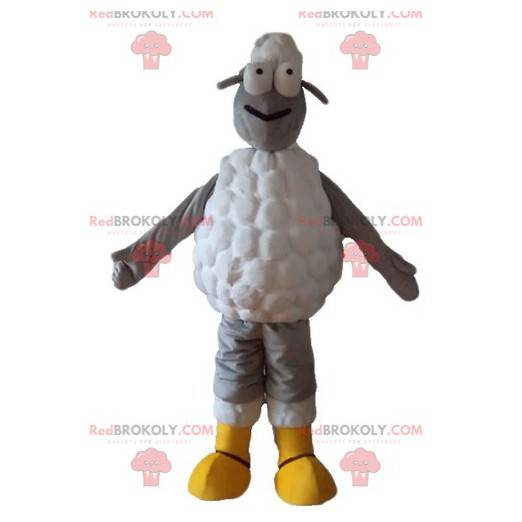 Mascote ovelha cinza e branca muito original e sorridente -